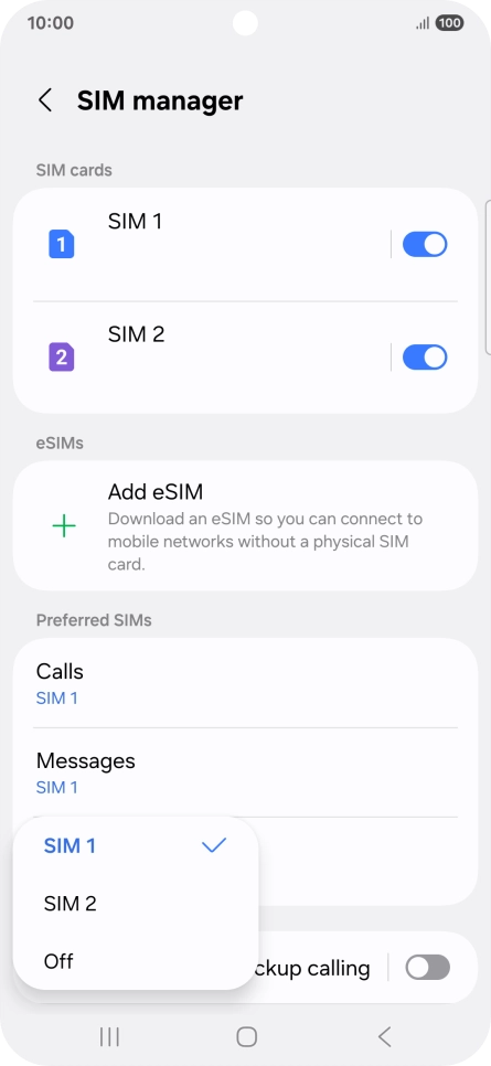 Press the required setting.