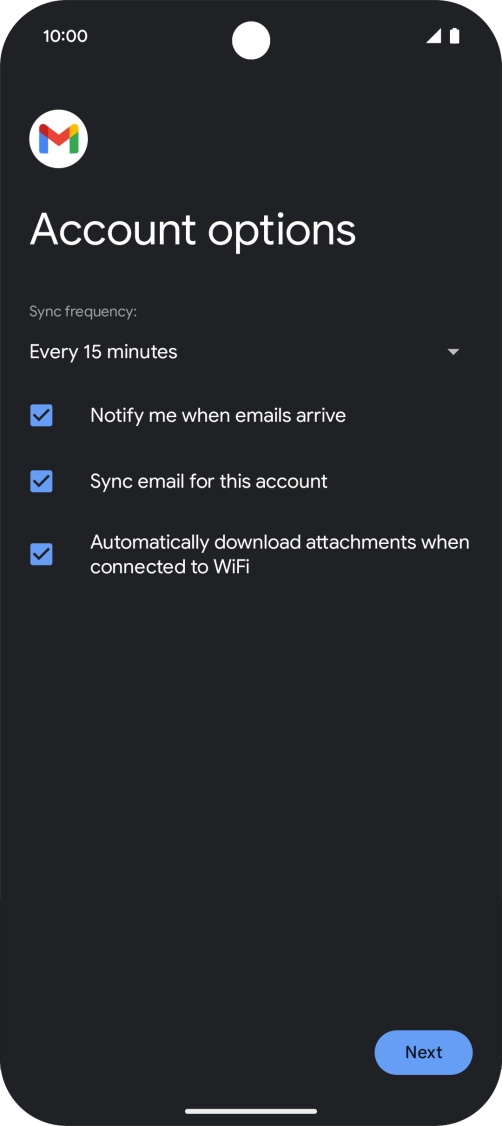 If this screen is displayed, you email account has been recognised and set up automatically. Follow the instructions on the screen to key in more information and finish setting up your phone.