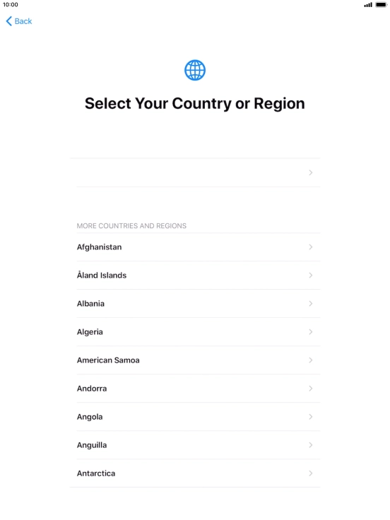 Press the required country or area.