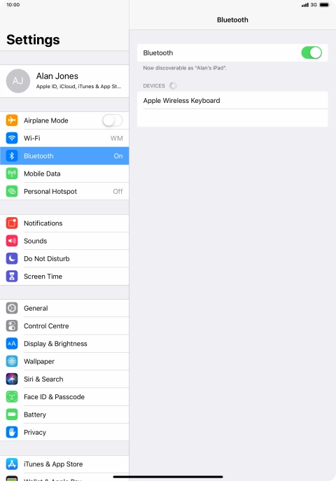 Press the required Bluetooth device and follow the instructions on the screen to pair the device with your tablet.