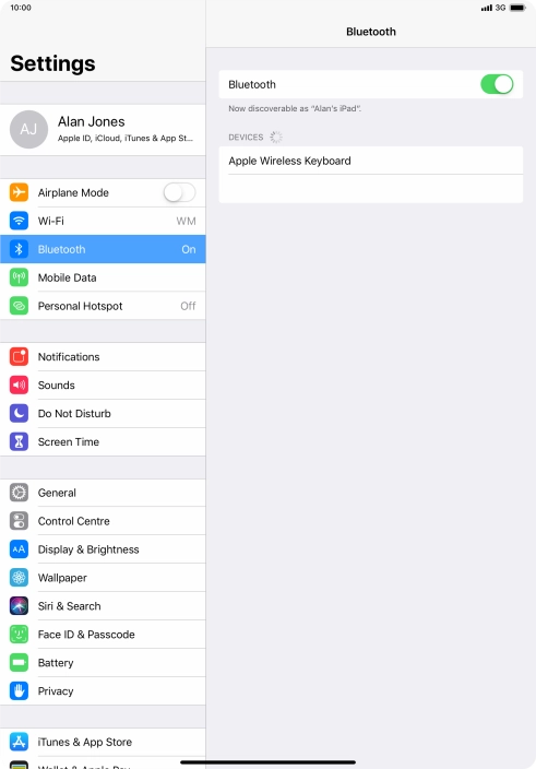 Press the required Bluetooth device and follow the instructions on the screen to pair the device with your tablet.