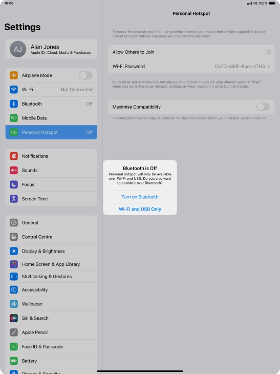 If Wi-Fi is turned on, press Wi-Fi and USB Only.