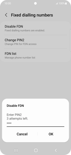 Key in your PIN2 and press OK. The default PIN2 is 0000.
