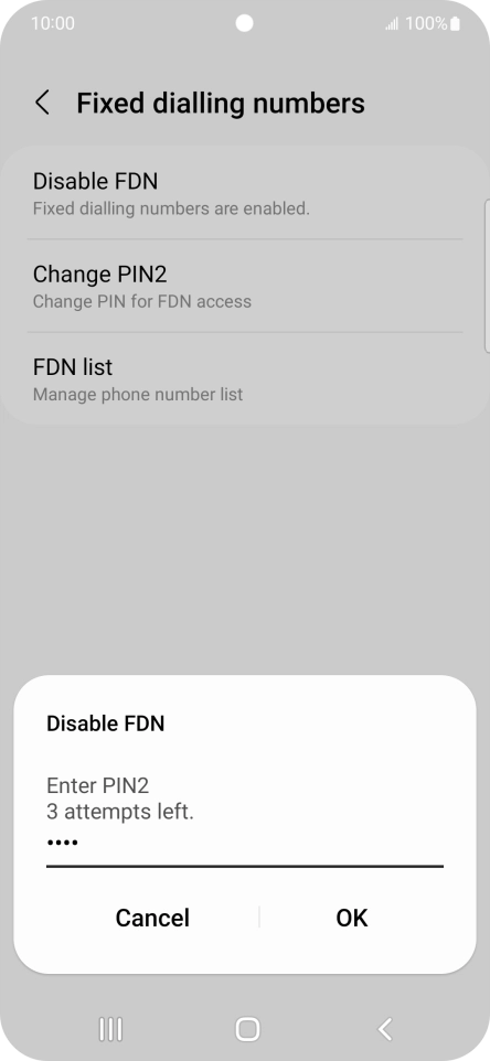 Key in your PIN2 and press OK. The default PIN2 is 0000.
