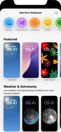 Press the required category and follow the instructions on the screen to select the required background image.