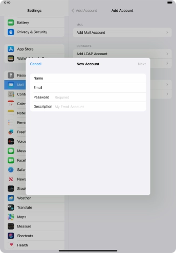 Press Password and key in the password for your email account.