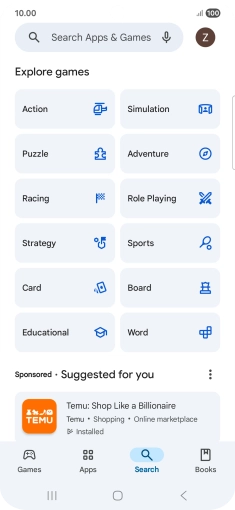 Press the search field.