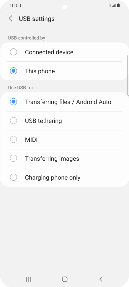 Press Transferring files / Android Auto.