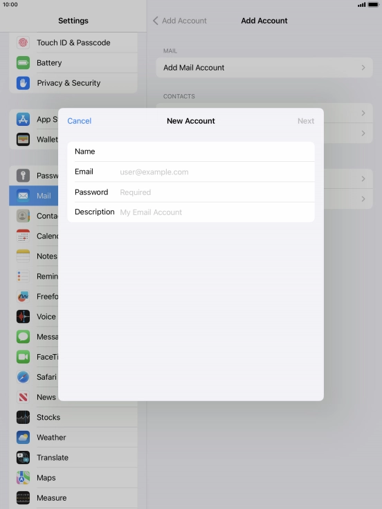 Press Email and key in your email address.