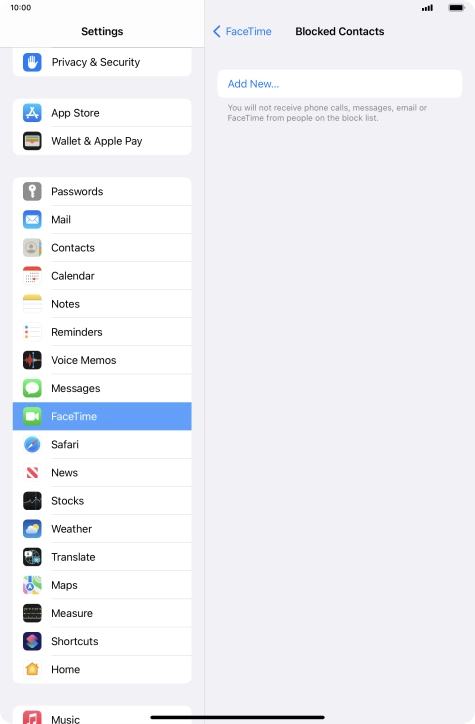 Press Add New... and follow the instructions on the screen to block a contact.