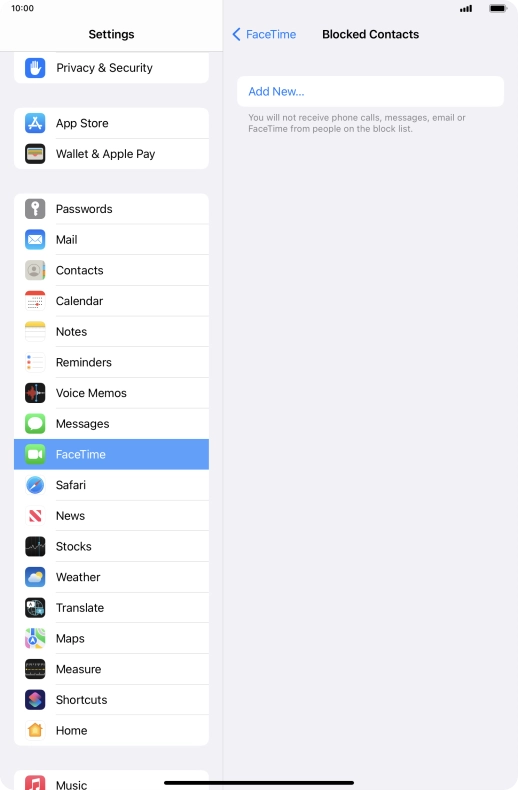 Press Add New... and follow the instructions on the screen to block a contact.