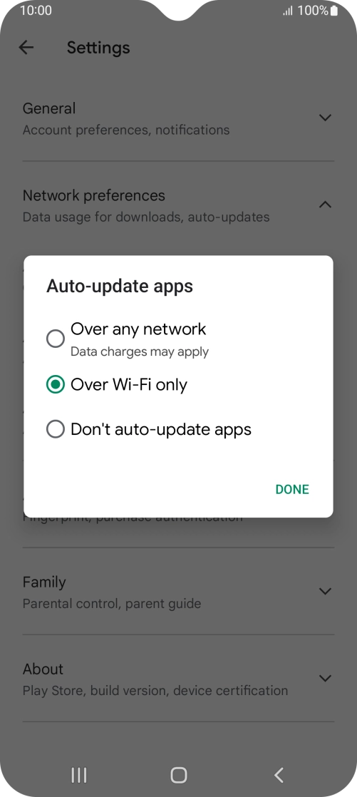 To turn on automatic update of apps using mobile network, press Over any network.