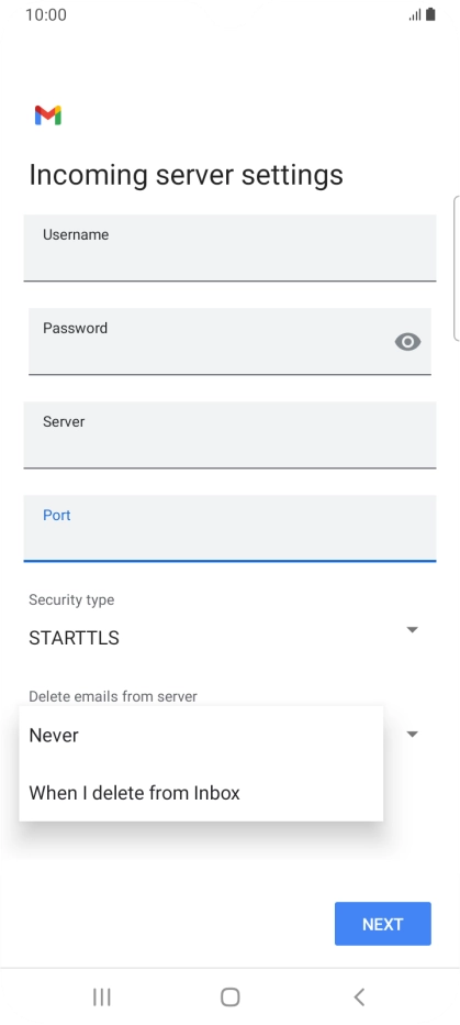Press Never to keep email on the server when you delete them on your phone.