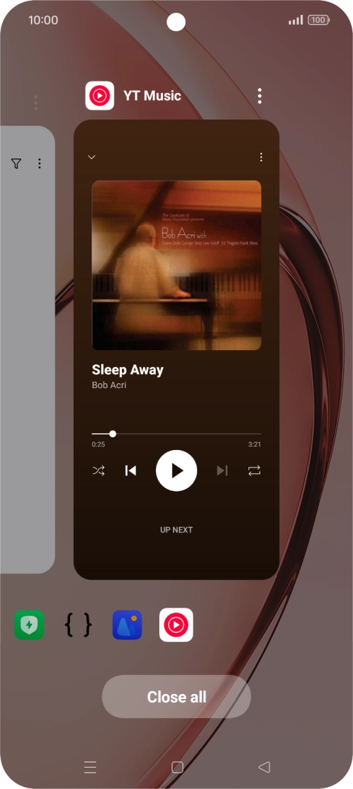 To end one running application, slide your finger upwards on the required application.