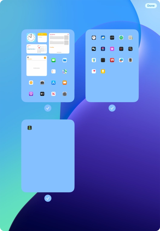 Press the field below the required home screen pages to select or deselect them.