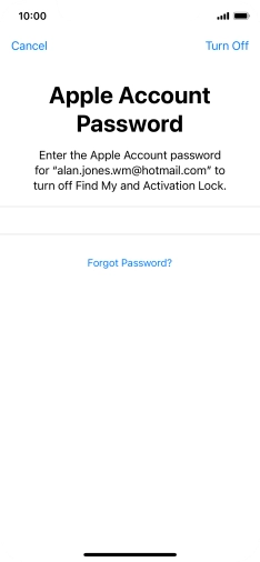 Key in the password for your Apple ID and press Turn Off. Wait a moment while the factory default settings are restored. Follow the instructions on the screen to set up your phone and prepare it for use.