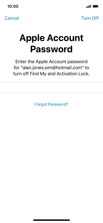 Key in the password for your Apple ID and press Turn Off. Wait a moment while the factory default settings are restored. Follow the instructions on the screen to set up your phone and prepare it for use.