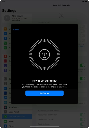 Press Get Started and follow the instructions on the screen to set up Face ID.