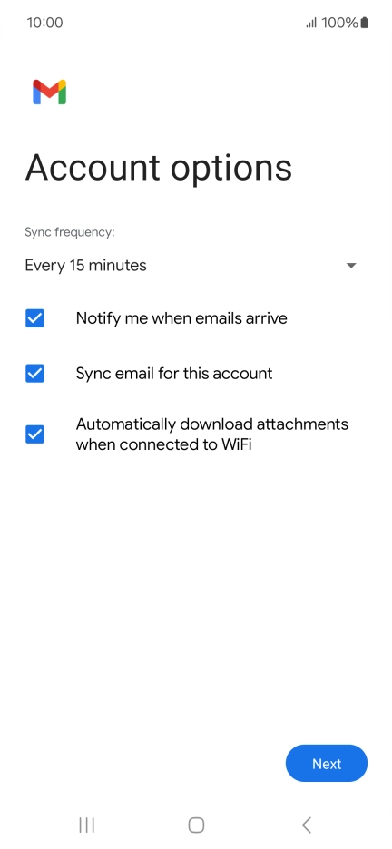 If this screen is displayed, you email account has been recognised and set up automatically. Follow the instructions on the screen to key in more information and finish setting up your phone.