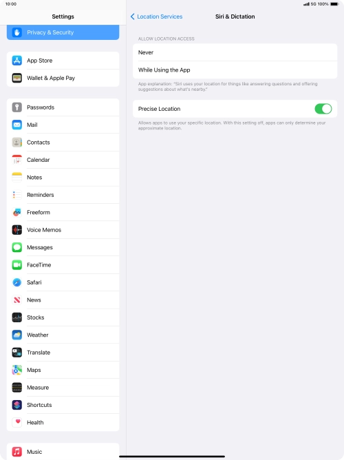 Press the required setting to turn the function on or off.