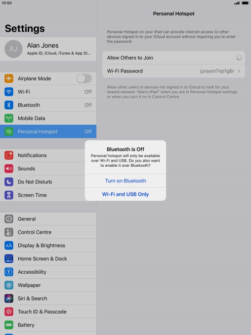 If Wi-Fi is turned on, press Wi-Fi and USB Only.