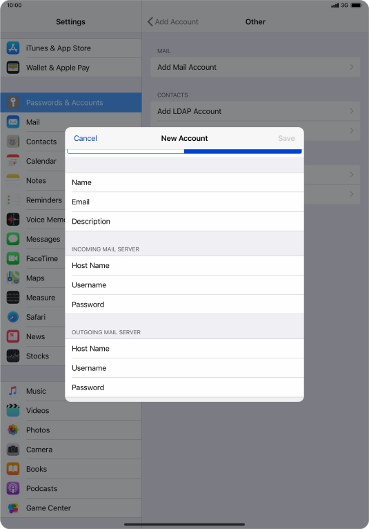 Press Username and key in the username for your email account.