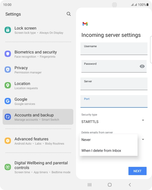 Press Never to keep email on the server when you delete them on your phone.