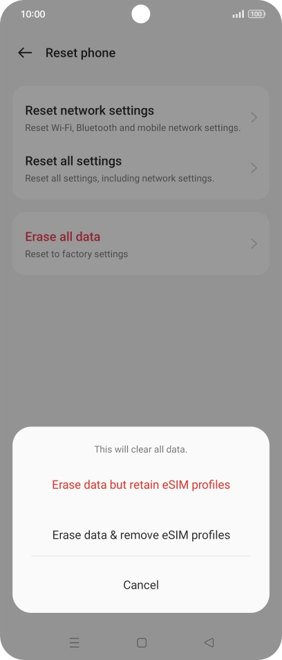 Press the required setting.