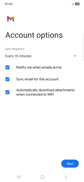 If this screen is displayed, you email account has been recognised and set up automatically. Follow the instructions on the screen to key in more information and finish setting up your phone.