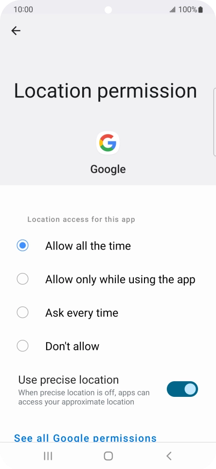 Press the required setting.