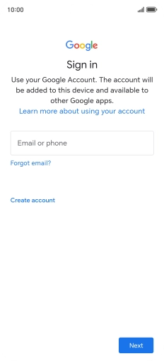 If you don't have a Google account, press Create account and follow the instructions on the screen to create an account.