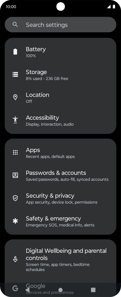 Press Passwords & accounts.