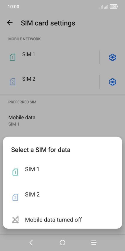 Press the required setting.
