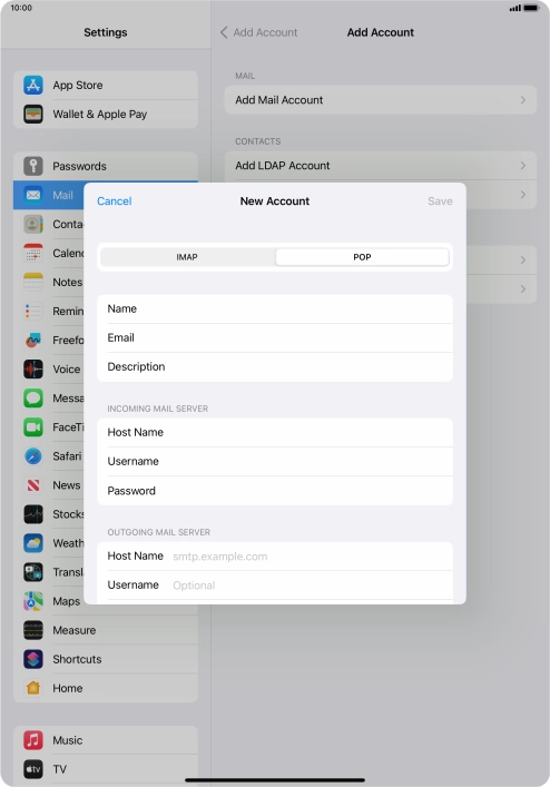Press Host Name and key in the name of your email provider's outgoing server.