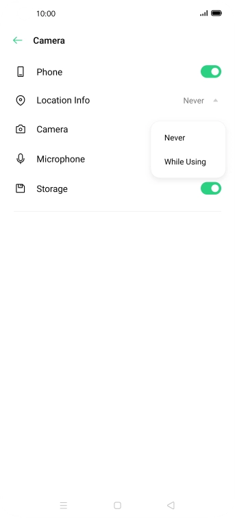 Press the required setting.