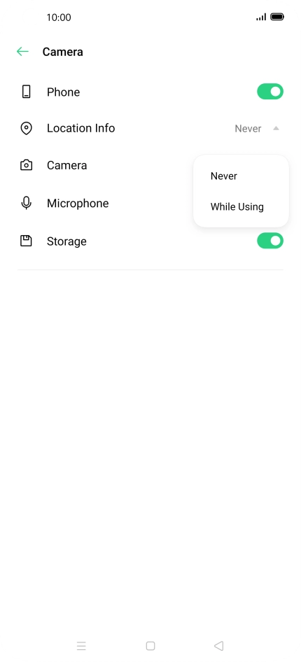 Press the required setting.