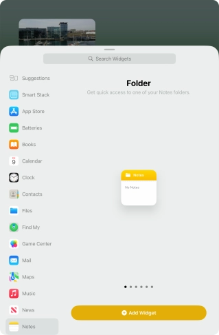 Slide your finger right or left on the screen to select the required widget size.