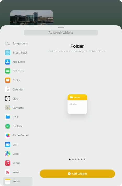 Slide your finger right or left on the screen to select the required widget size.