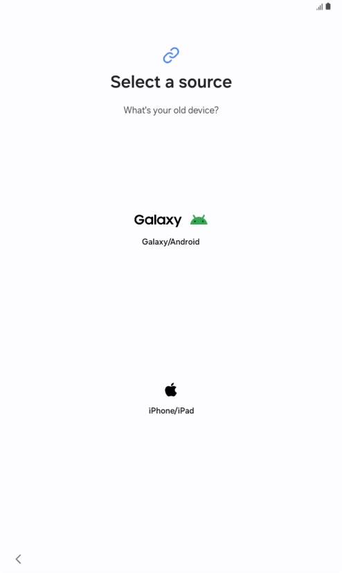 Press the required setting and follow the instructions on the screen to transfer content from another device.