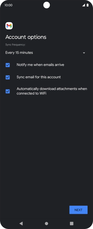 If this screen is displayed, you email account has been recognised and set up automatically. Follow the instructions on the screen to key in more information and finish setting up your phone.