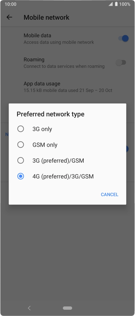 Press the required network mode.