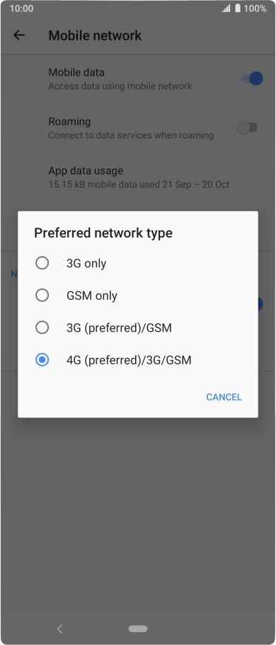 Press the required network mode.