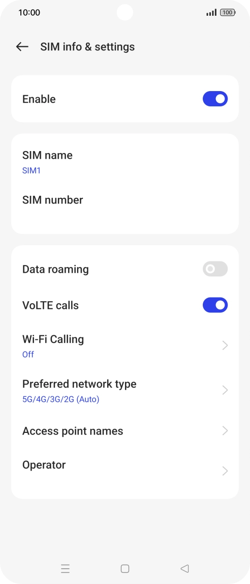 Press Preferred network type.