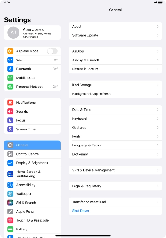 Press Transfer or Reset iPad.