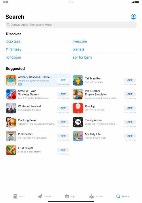 Press the search field.