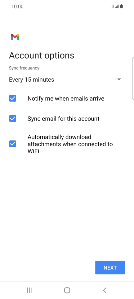 If this screen is displayed, you email account has been recognised and set up automatically. Follow the instructions on the screen to key in more information and finish setting up your phone.