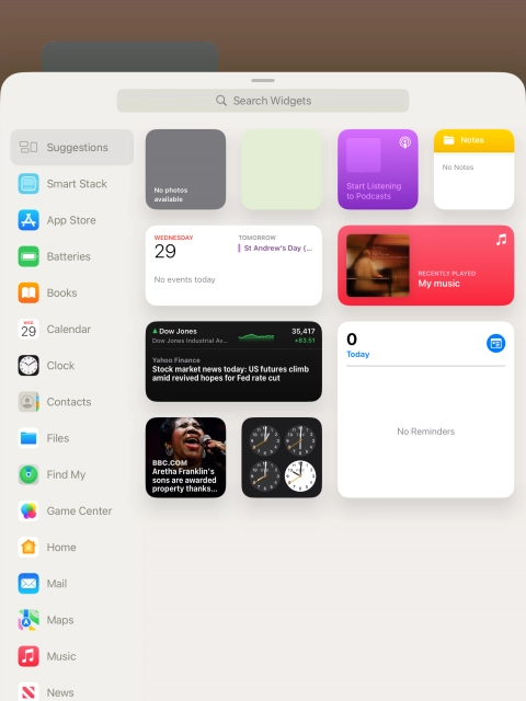Press the required widget.