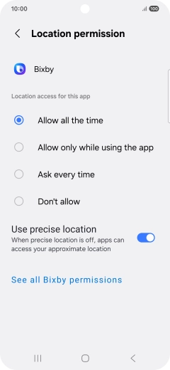 Press the required setting.