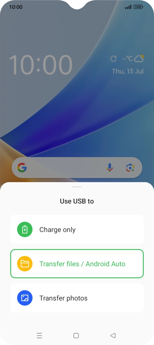Press Transfer files / Android Auto.