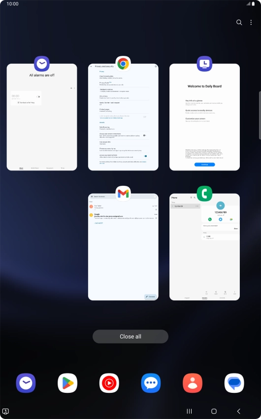 To end one running application, slide your finger upwards on the required application.